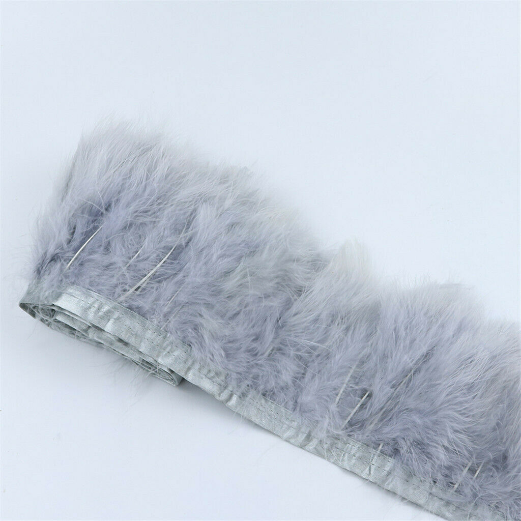 Natural 4m Gray Turkey Feather Fringe Ribbon Tassel Trim Wedding Dress Decor