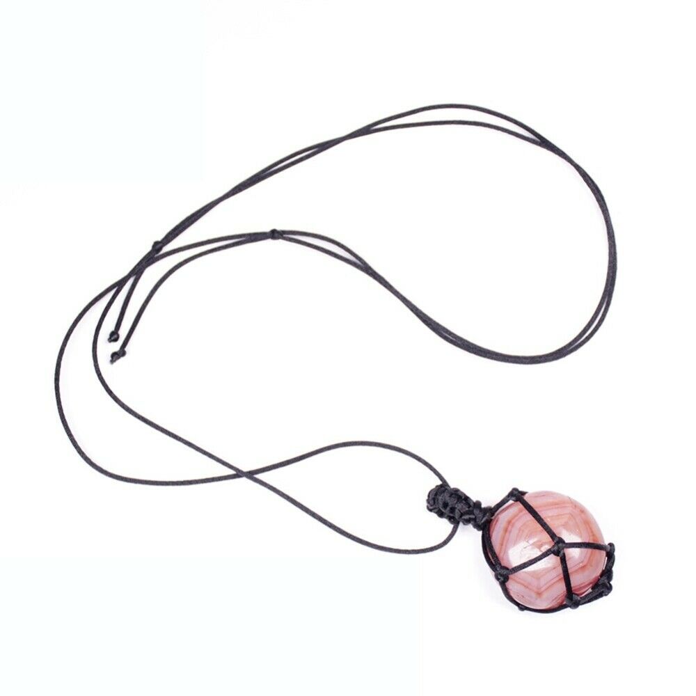Natural Red Agate Pendant Rough Stone Large Grain Polished Handle Net Bag Woven