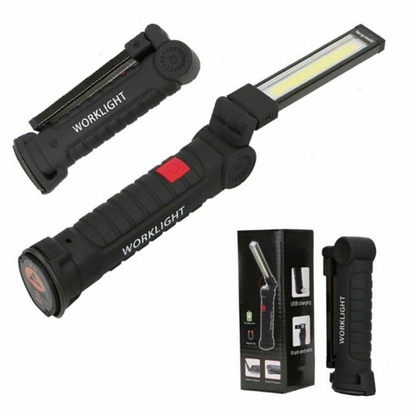 Foldable USB Rechargeable LED COB Work Light Hook Lamp Flashlight Torch 5Mode