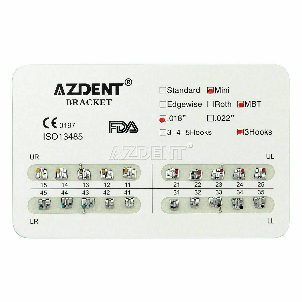 20packs Orthodontic Metal Bracket Braces Dental Mini MBT Slot.018 Hooks 3 AZDENT