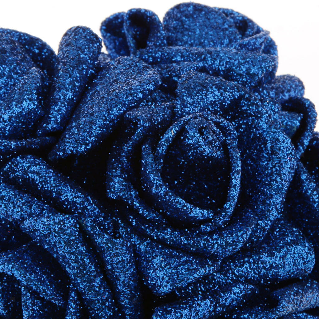 Pack of 12pcs Foam Roses Glitter Powder Flower Bouquet Wedding Decor Blue