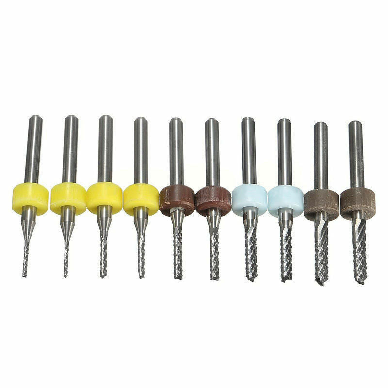 10Pcs 3.175mm PCB Carbide Tools End Mill CNC Cutting Bits Milling Cutters (L99)