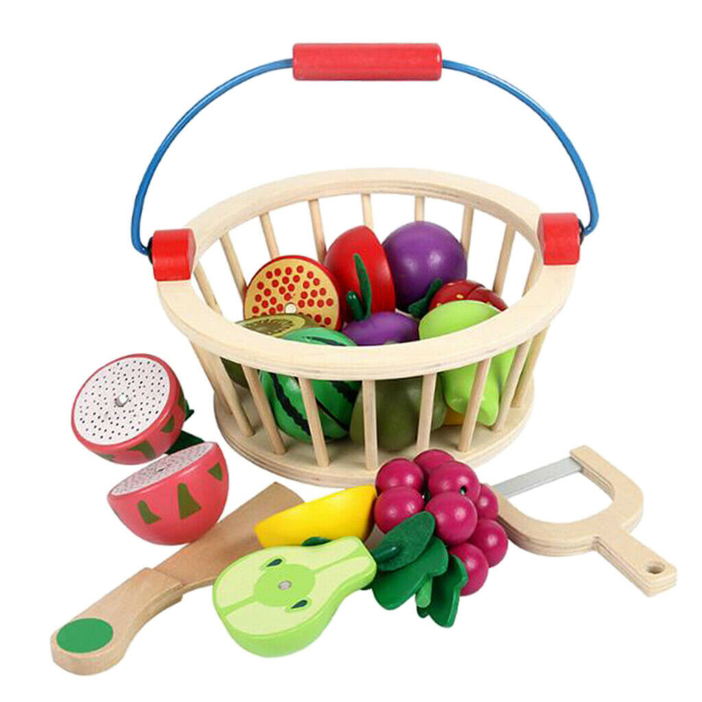 Wooden Role Play Cutting Toys Kids Kitchen Food Playset Children Cookware