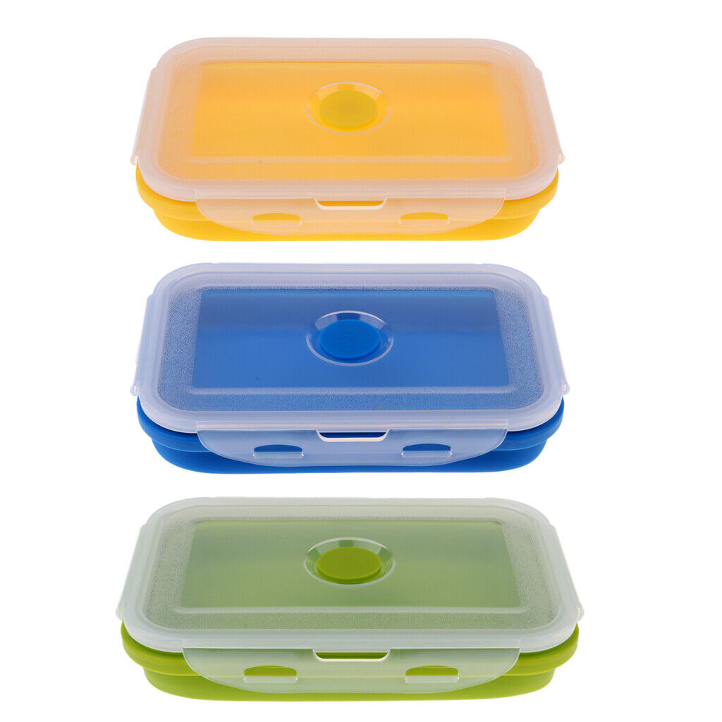 3x Portable Silicone Trays Bento Picnic Foldable Food Storage