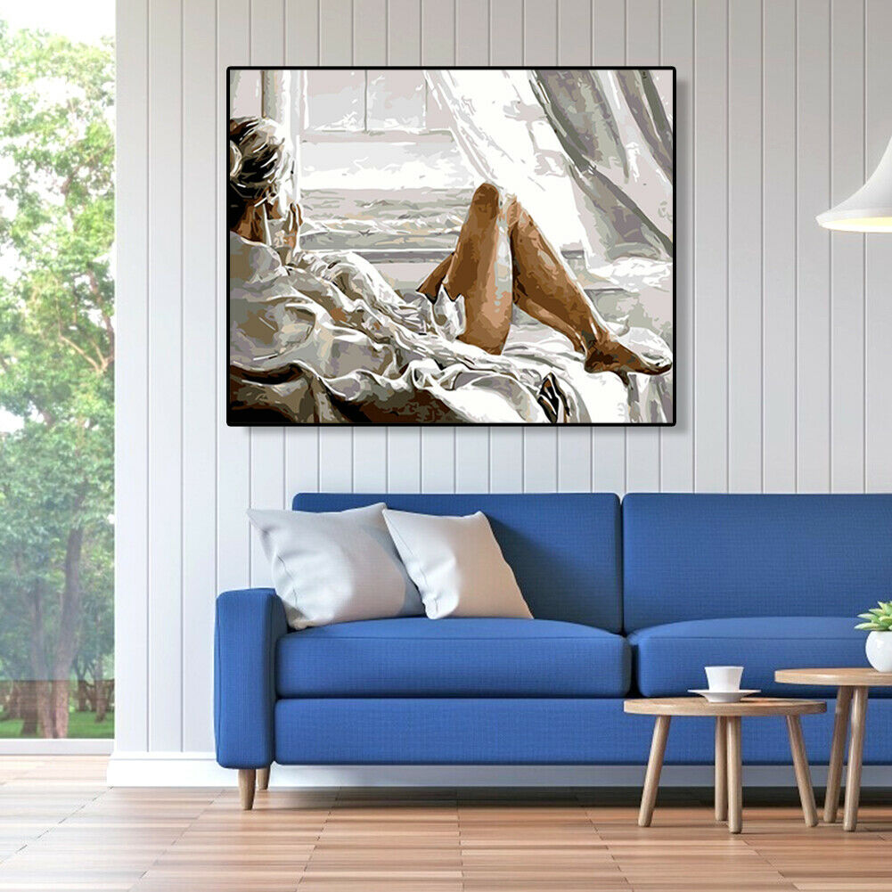 Painting By Numbers Kit DIY Sexy Beauty Hand Painted Canvas Oil Art Picture @