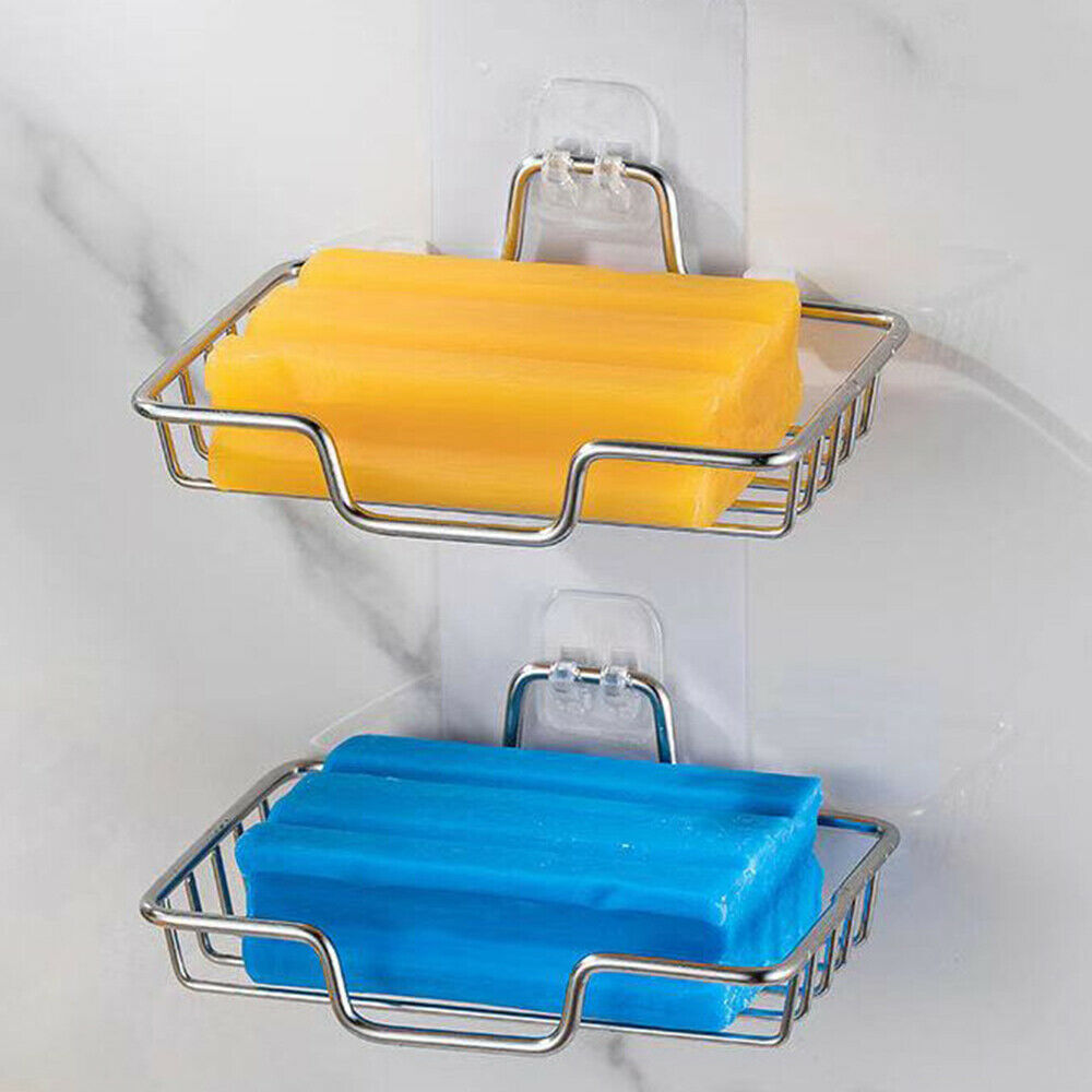 Stainless Steel Soap Dish Holder Basket Wall Mounted Suction Bathroom Tray NEW