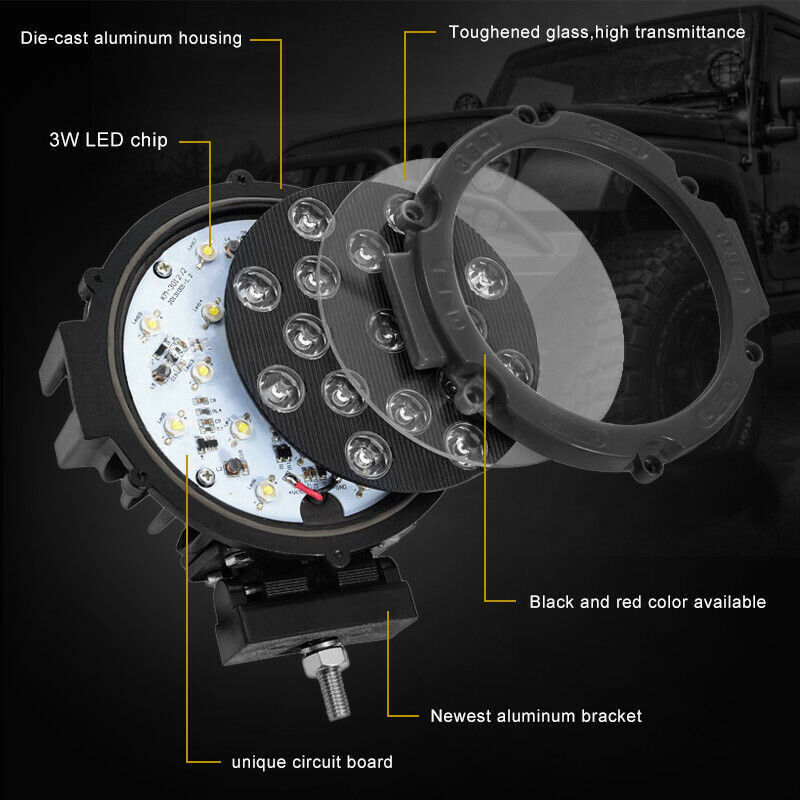 1x 7" 51W Round Off Road Led Spot Work Light For Jeep Truck Bumper Driving Black