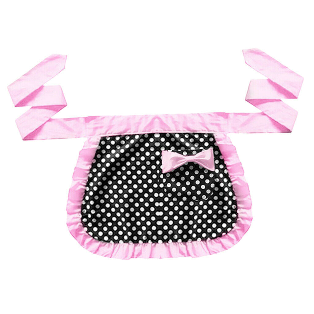 Short Size Cotton Service Apron 1  With Blue And Pink Bow Tie