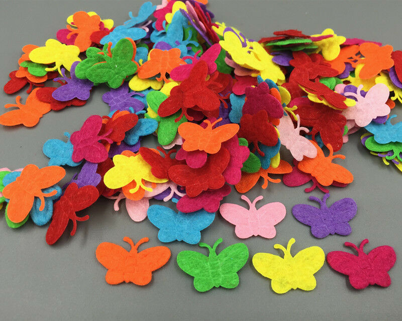 100 Mixed Colors Die Cut Felt Circle Cardmaking decoration Butterfly shape 22mm