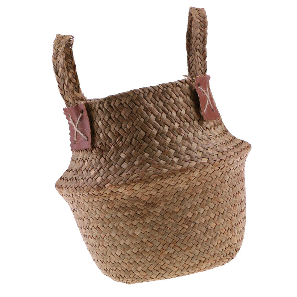 StrawWoven Flower Pot Vase Basket Green Plant Holder 36x32cm Brown