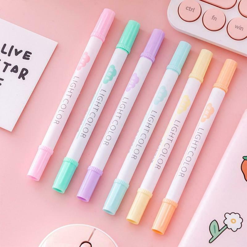 6 Colors Double Head Highlighter Fluorescent Markers Drawing Pen Stationery Gift