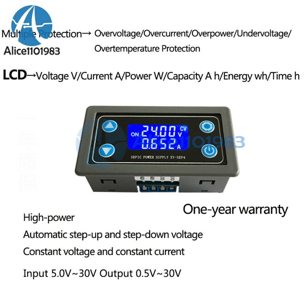 DC 5-30V LCD Adjustable Auto DC-DC Buck Boost Converter Power Supply Module