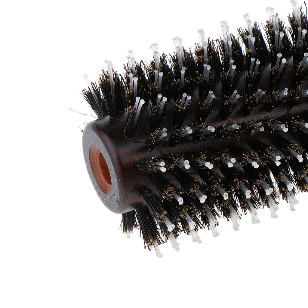 Round Anti-Static Wooden Barrel Hairbrush for Blow Drying Styling Curling L