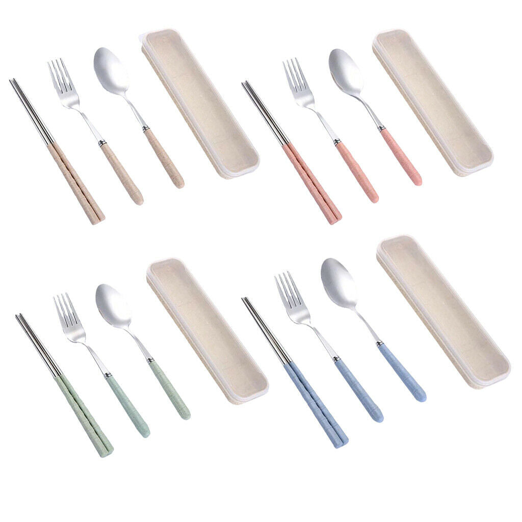 three-piece outdoor camping fork spoon chopsticks Flatware set  Pink