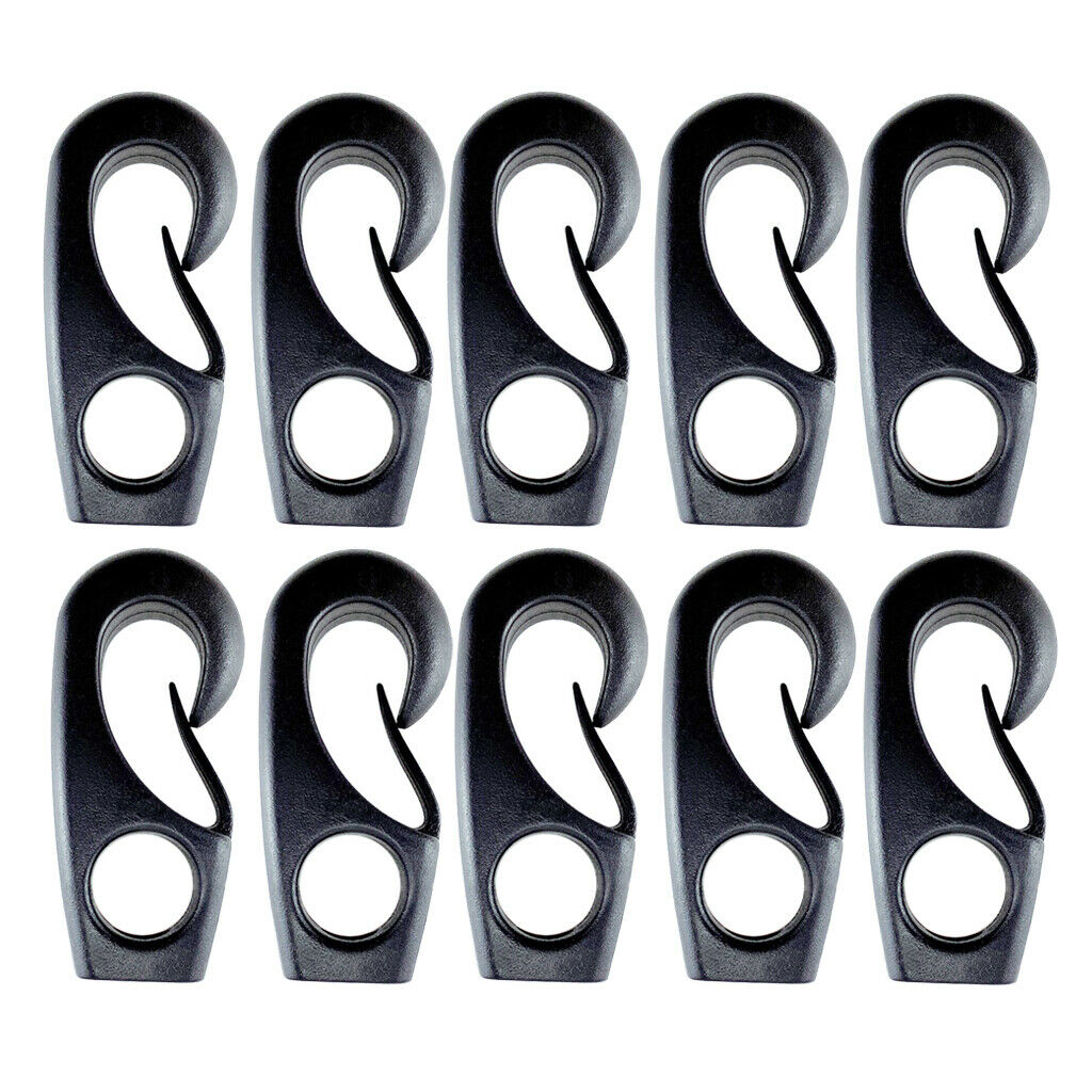 10pcs Black Reusable Nylon  Hook Boats Shock Cord Hook For Shock Cords