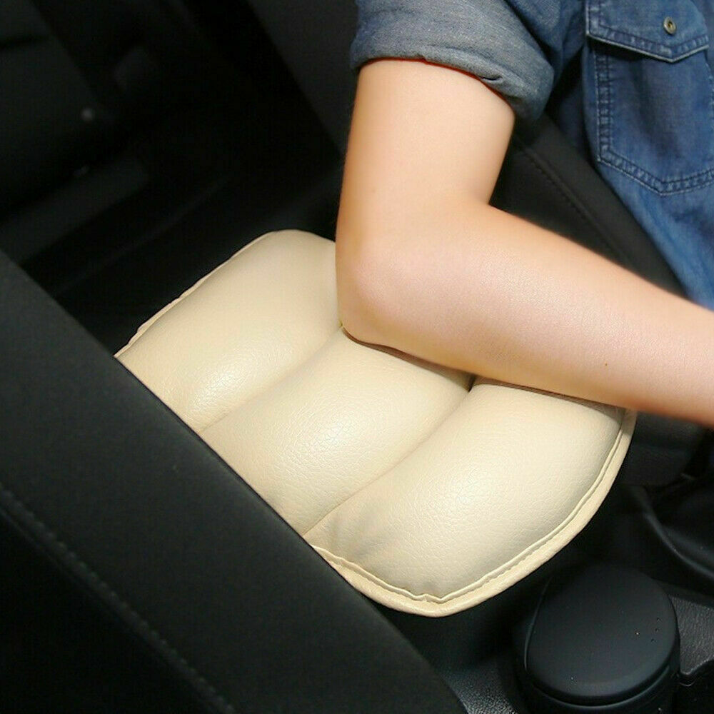 Universal Car Armrest Pad Cover Center Console Box PU Leather Cushion Mat Beige