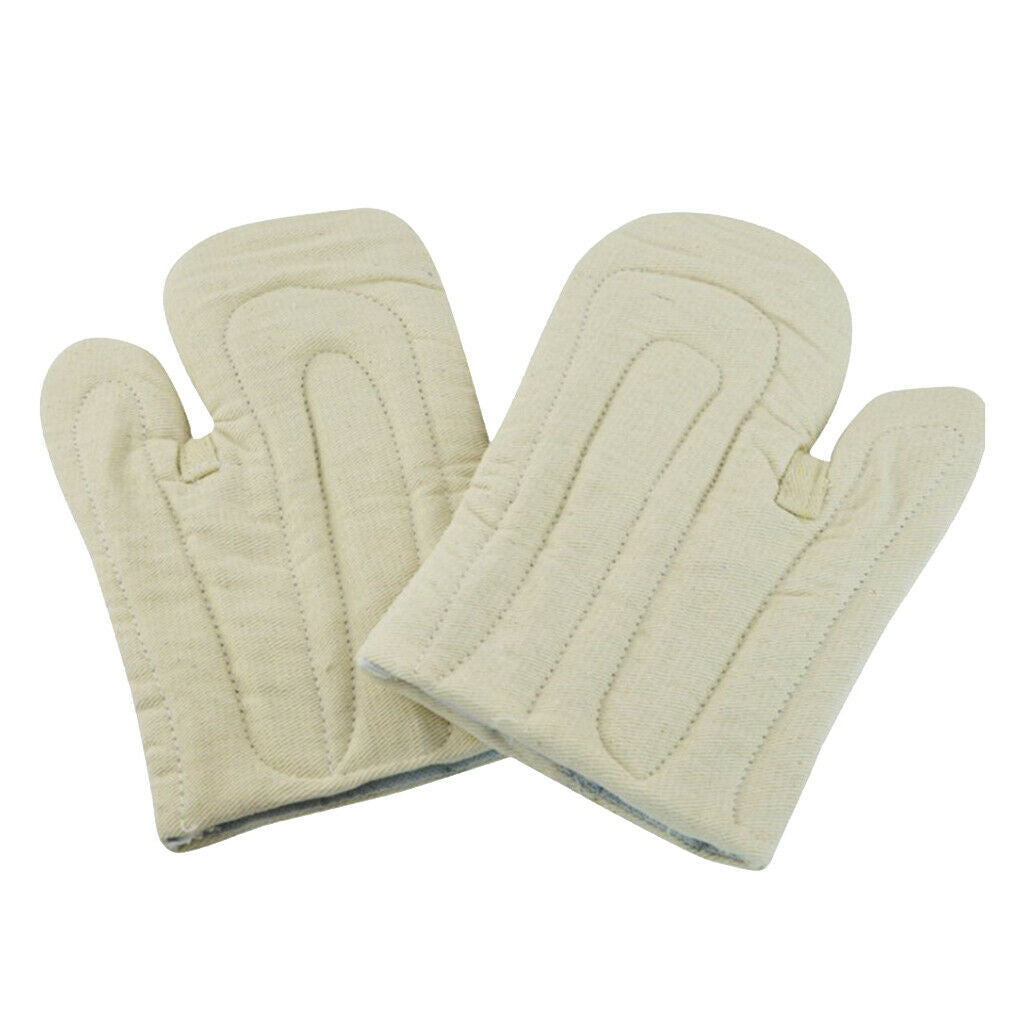 2pcs Oven Mitts Non-slip BBQ Grill Kitchen Cooking Gloves Thick Cotton Beige