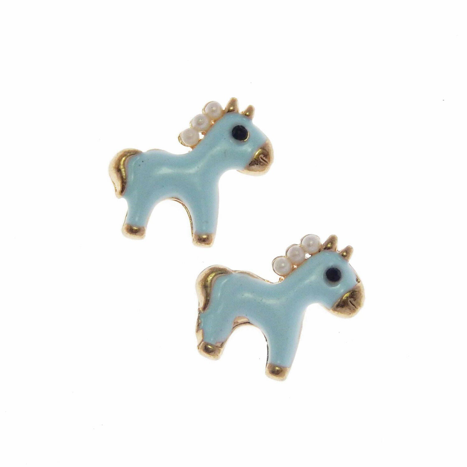 10 pcs Cute Horse Charm Enamel Blue with Imitation Pearls Pendant DIY 17*16mm