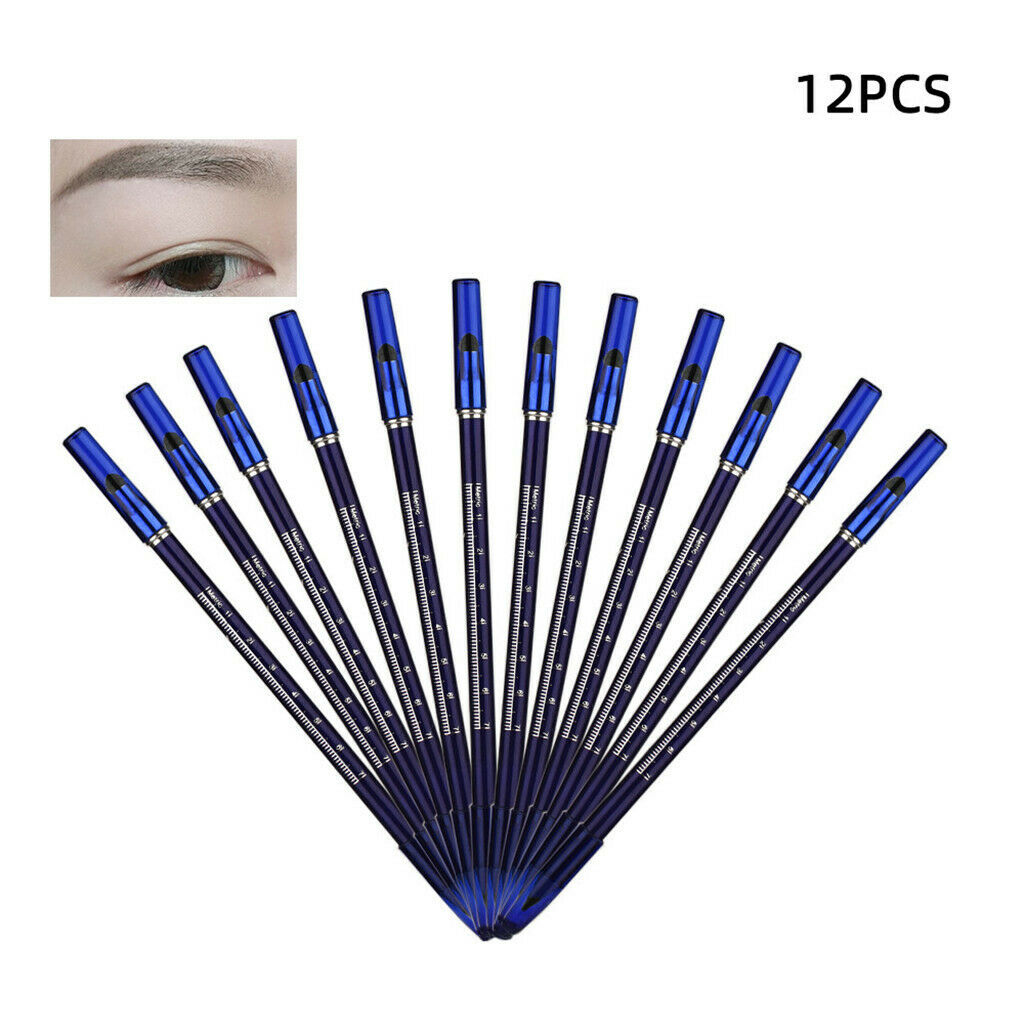 12Pcs/Pack Eye Brow Define + Fill Pencil Makeup Tool, Coffee - Waterproof and