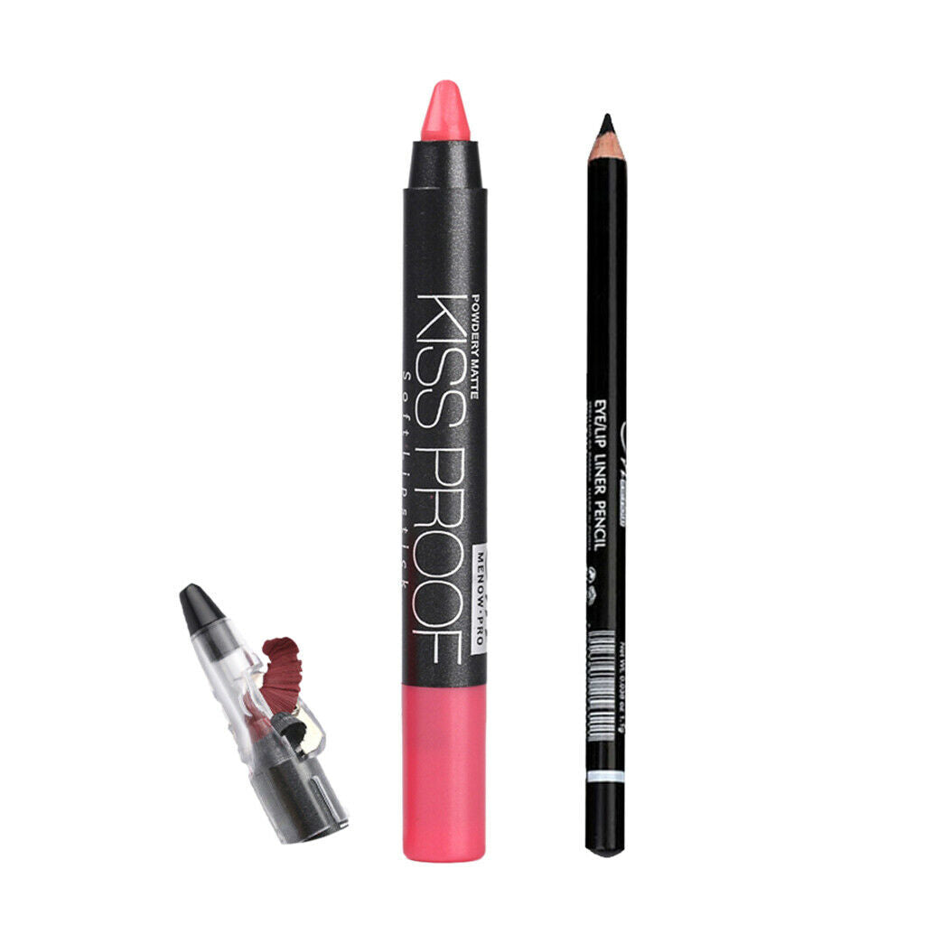 Long Lasting Waterproof Black Eyeliner Pencil+Lipstick Pen+Pencil Sharpener 04