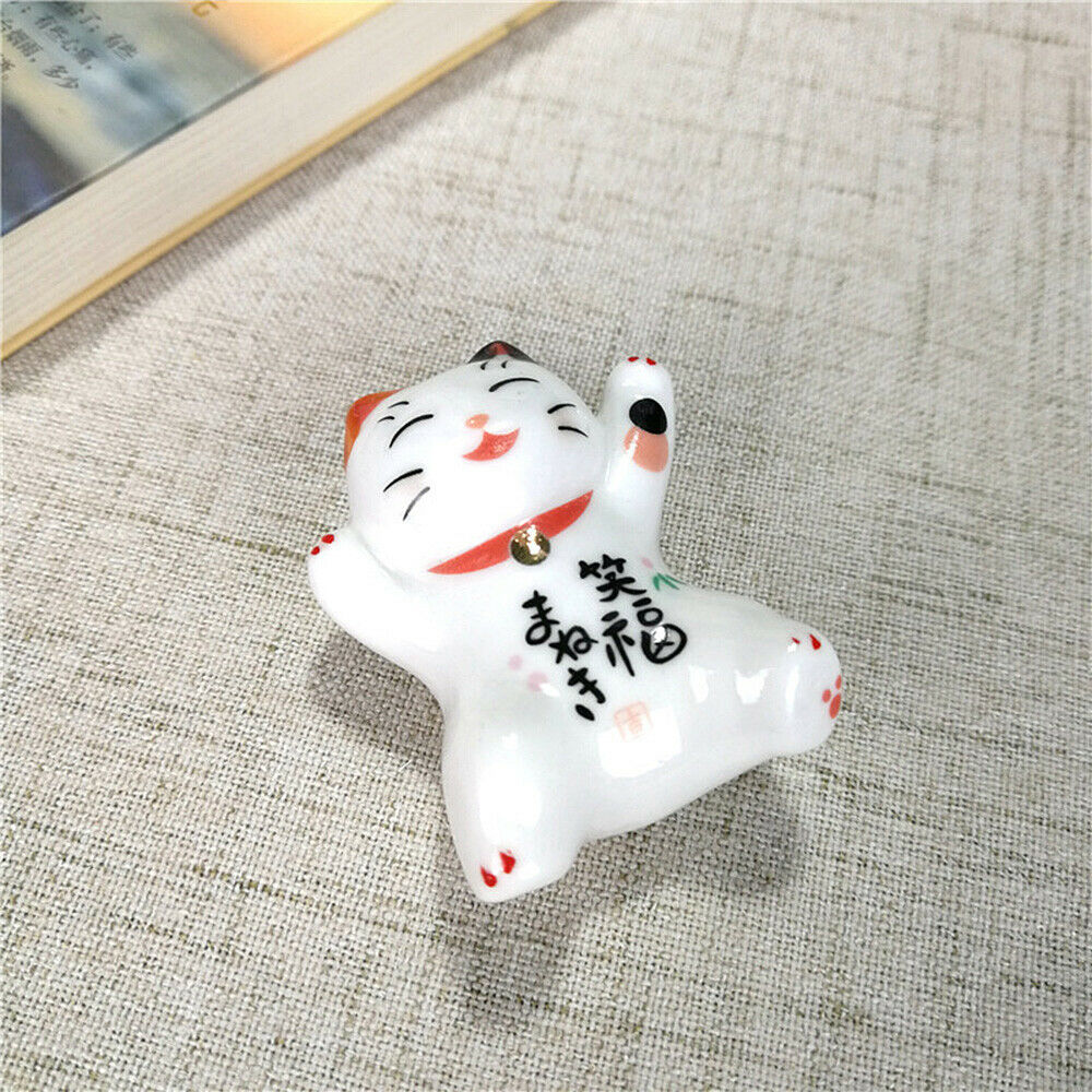 5Pcs Japanese Lucky Cat Ceramic Chopstick Holder Spoon Rest Rack Decor Cutlery