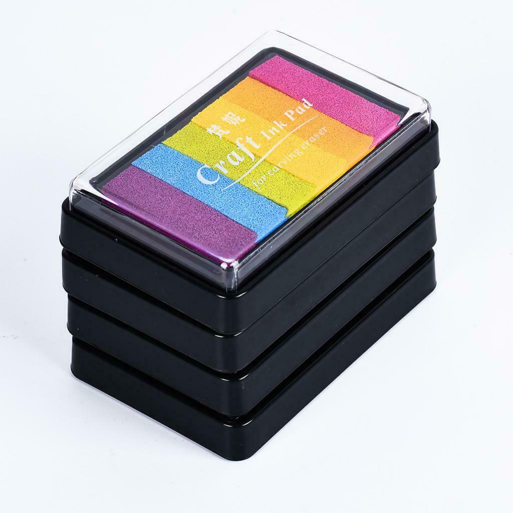 4x Rainbow Stamp Pad Arts & Crafts Multicolored Inkpad Washable Ink 6 Colors