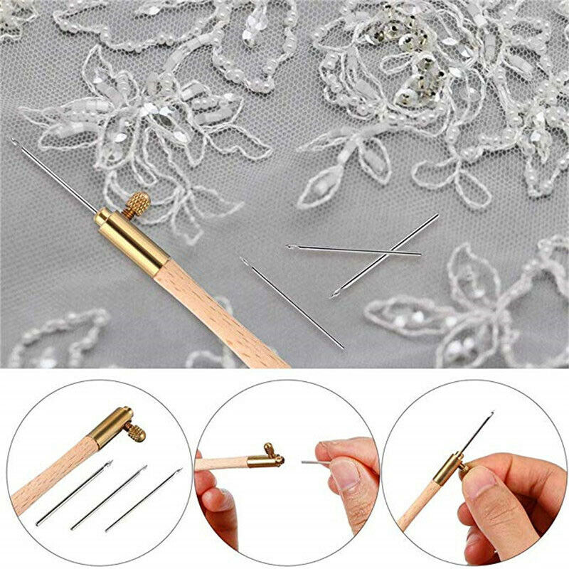 1pc Wooden French Embroidery Needles Tambour Crochet Hook with 3 Needles.l8