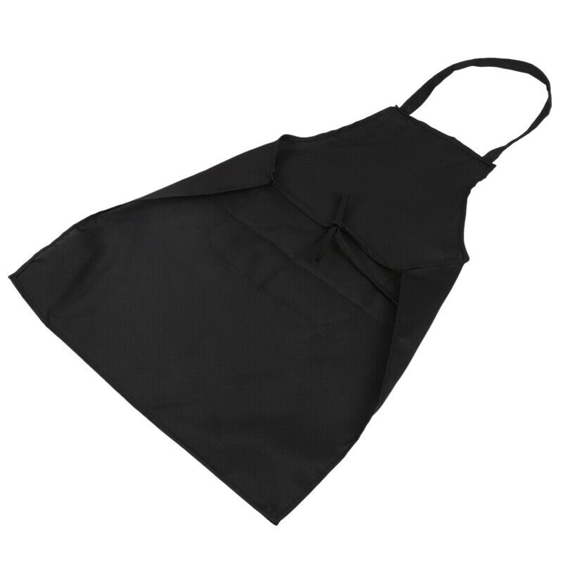 Unisex 2 Pocket Black Kitchen Apron Bib, One Size in Medium W3U2U2