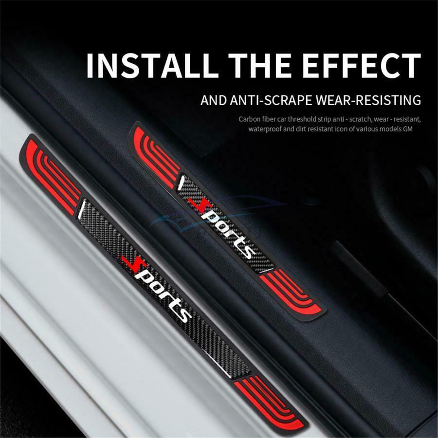 4x Rubber+Real Carbon Fiber Car Door Scuff Sill Panel Anti-Scratch Protect Cover