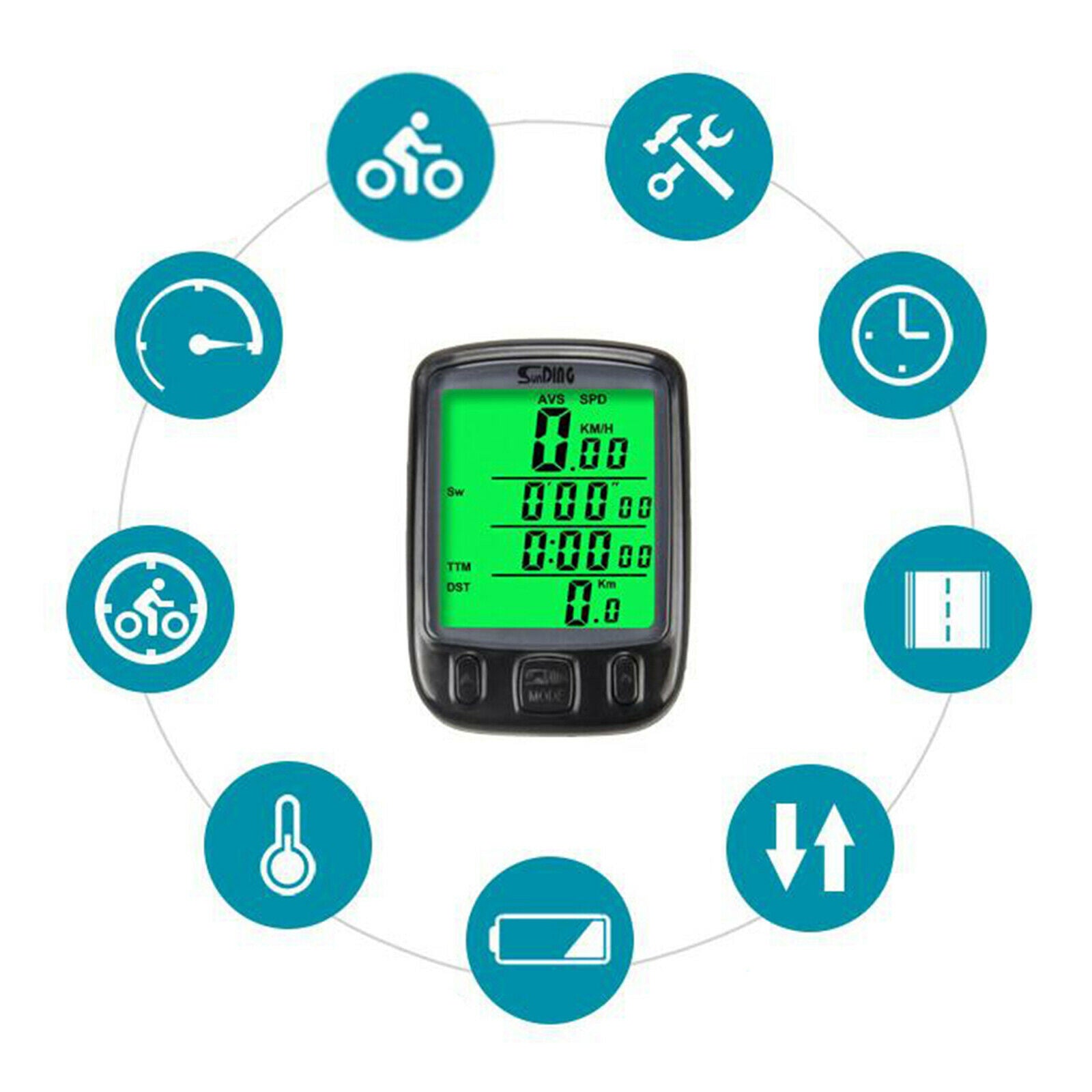 Bike Computer, Bicycle Speedometer Odometer Waterproof Backlight with Digital