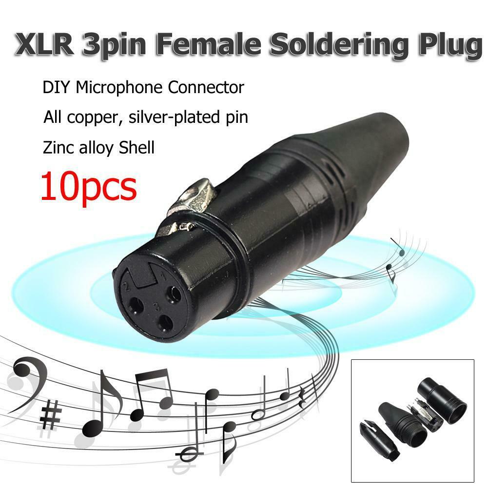 10pcs DIY Microphone XLR 3Pin Female Connector Cable Solder Plug Adapters @