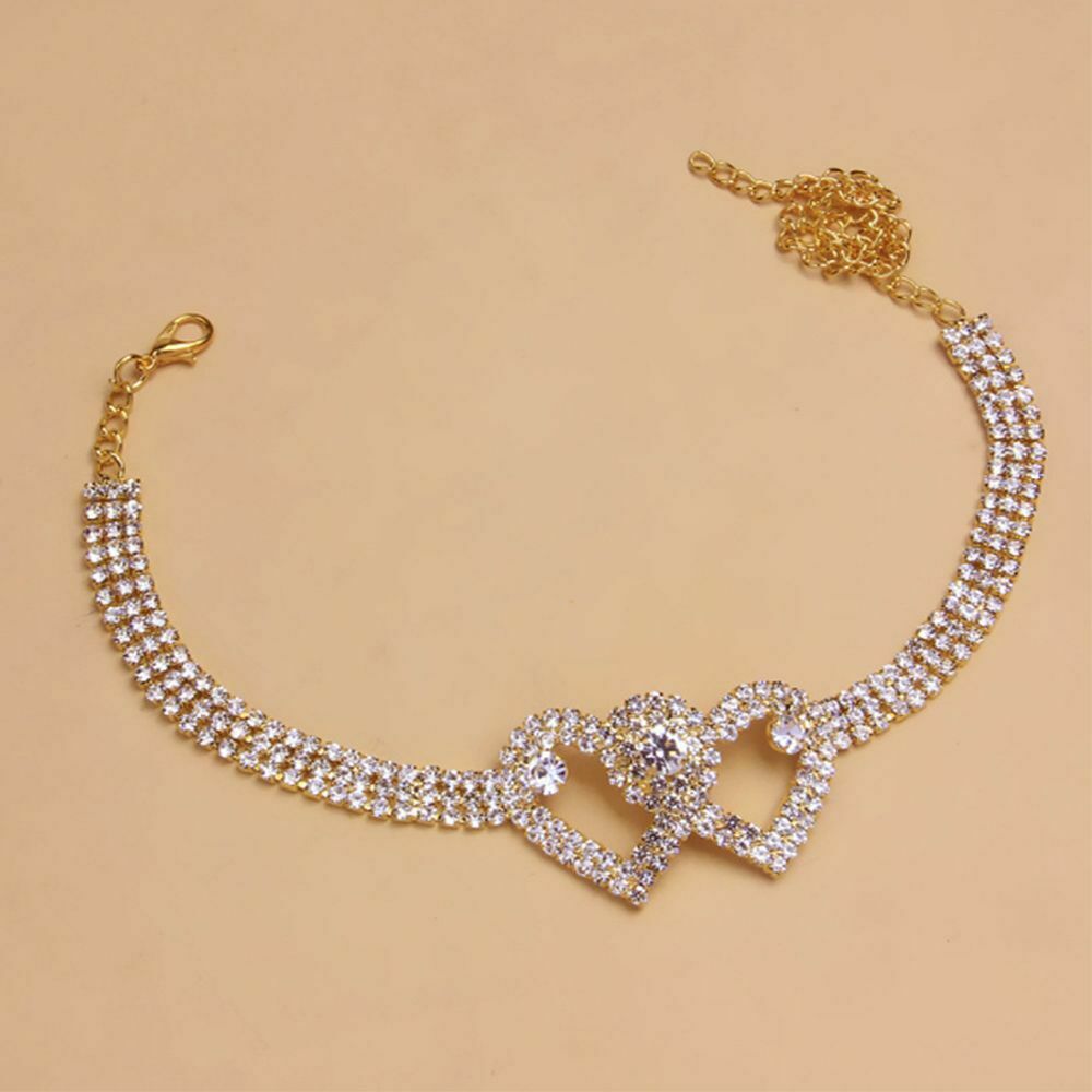 Barefoot Chain Hollow Out Love Chain Jewelry Double Heart Rhinestone Anklet