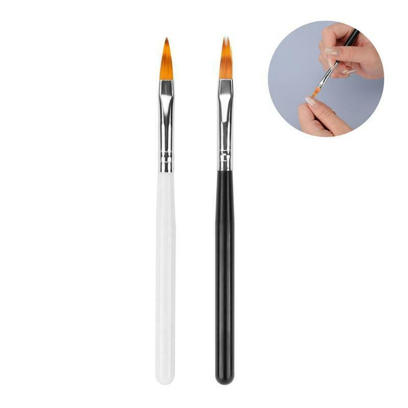 2Pcs Faux Wool Bristles Nail Art Brush Set with Wooden Handle Manicure Draw Pen