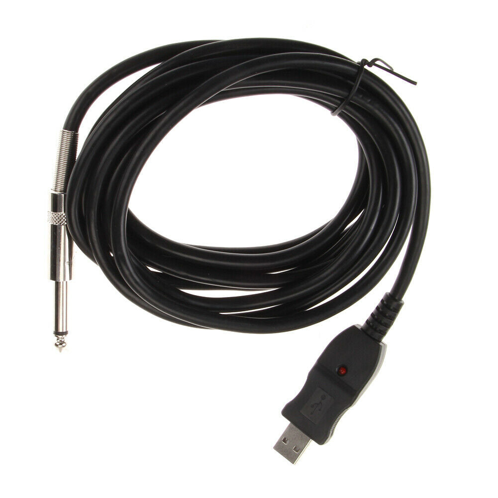 Guitar Bass 1/4'' 6.3mm To USB Link Connection Instrument Cable Adapter @