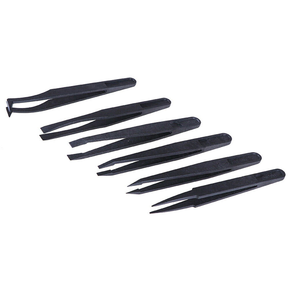 6Pcs Black anti static tweezers heat resistant plastic tweezers set craft.l8
