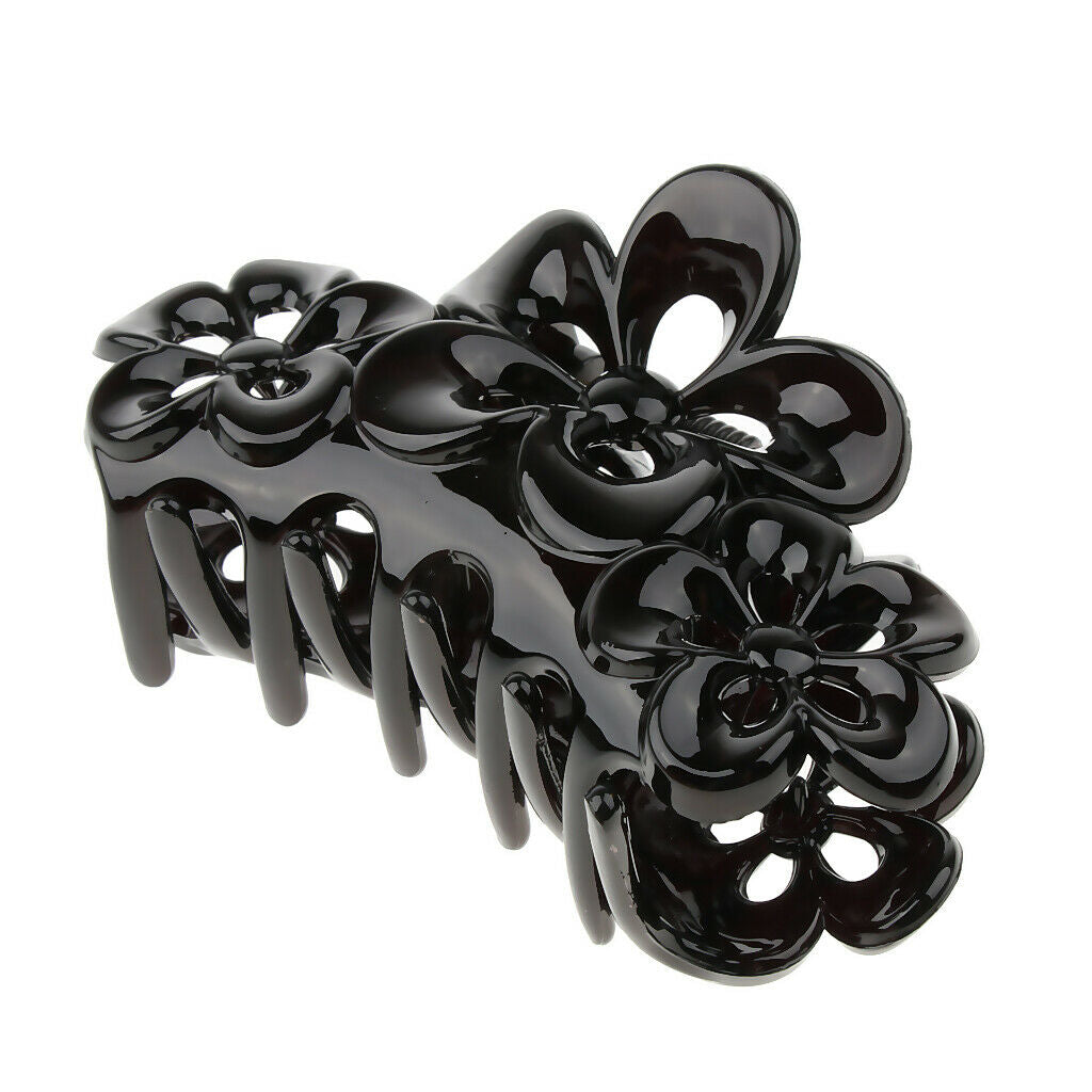Crystal Flower Large Hair Clip Claw Clasp Hairpin Clamp for Women Girl Black