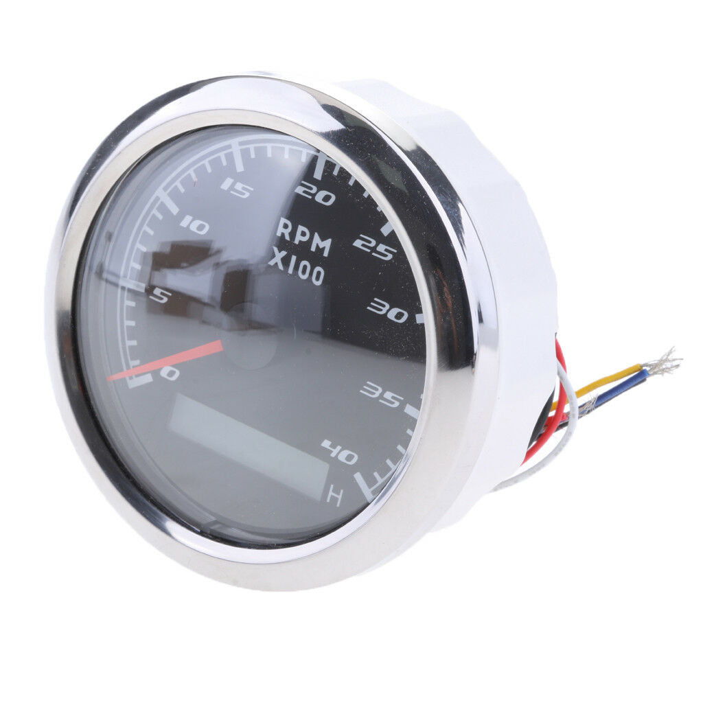 0-4000RPM Tachometer Gauge LCD Tacho Hour Meter 9-32V 85mm For Marine Boat