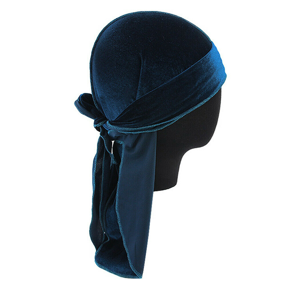 3x Mens Elegant Velvet Bandana Hat Durag Long Tail Muslim Headwrap Beanie
