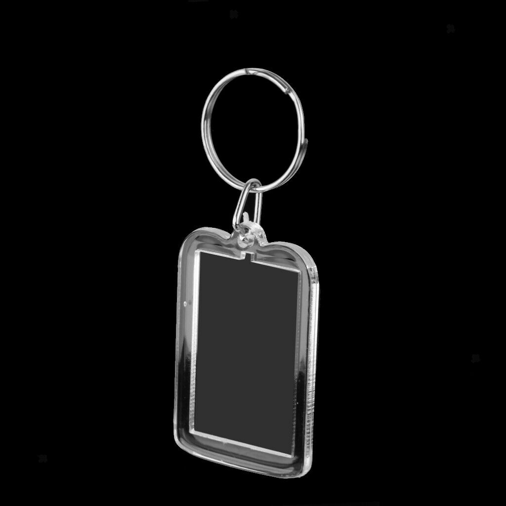 100 lot Rectangular Photo Picture Frame Key Ring Keychain Transparent Clear