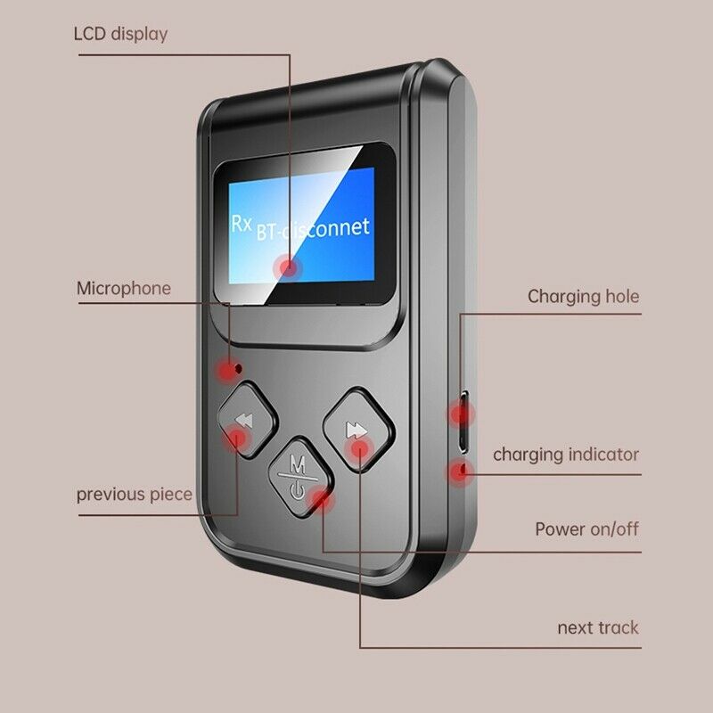 Bluetooth 5.0 Audio Receiver Transmitter with LCD Display 2IN1 Mini 3.5mm J N2T7