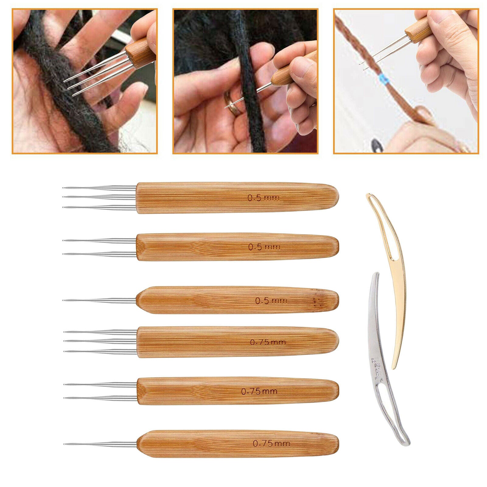 8Pcs Bamboo Crochet Crochet Handle Hook Dreadlock Knit Hair Making Braiding