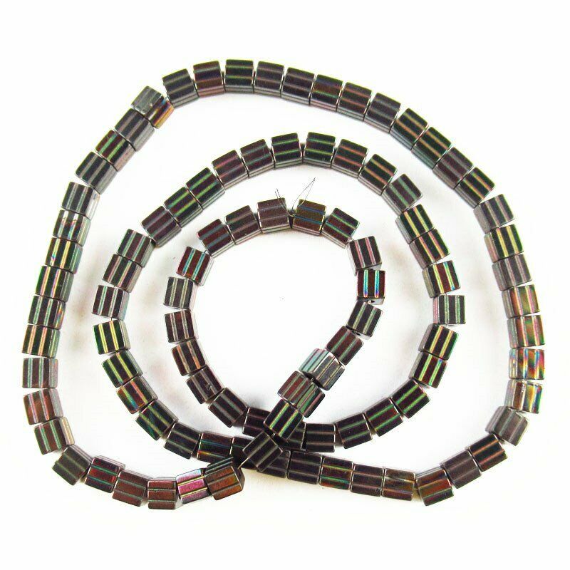 Black Rainbow Hematite Carved Cube Pendant Loose Bead 15.5 " 4x4x4mm A-378TS