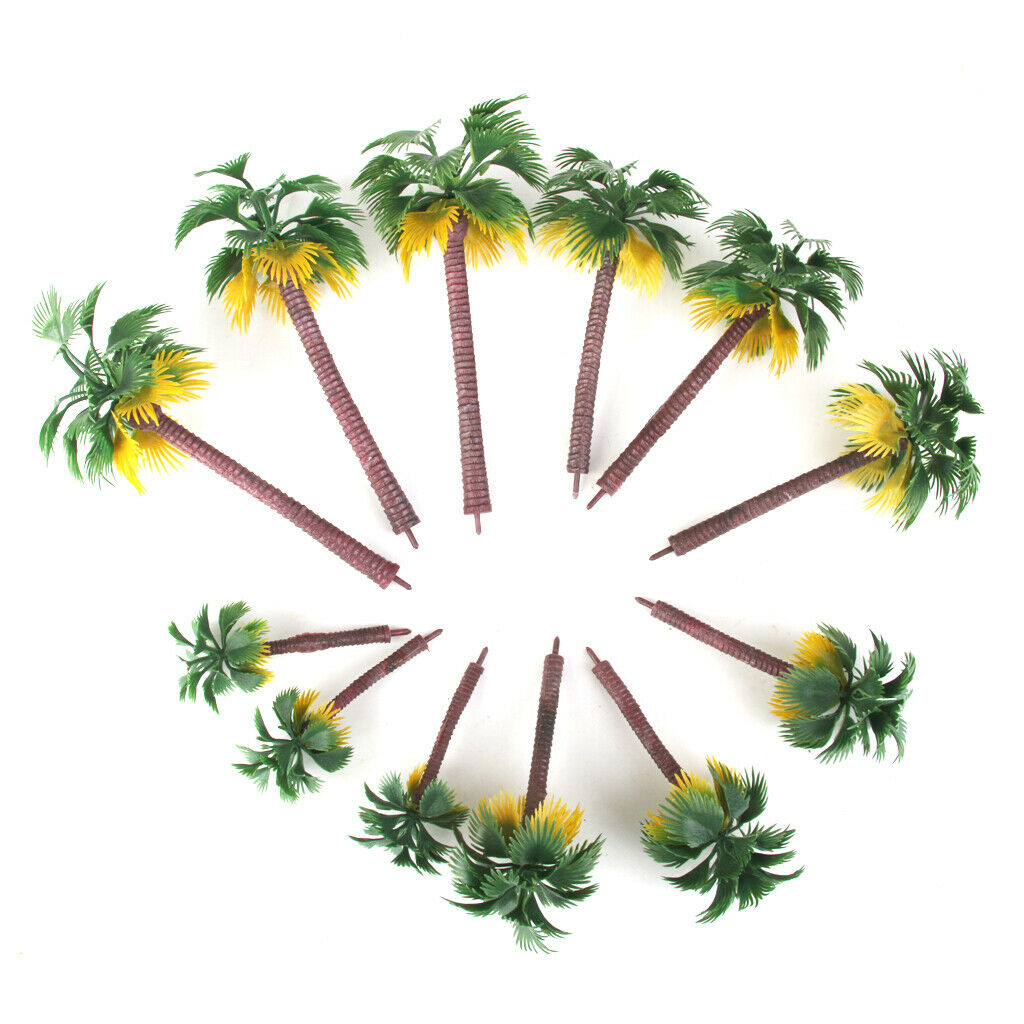 12PCS Mixed Green Scenery Coconut Palm Trees for Railways 1:65 - 1:150 Guage