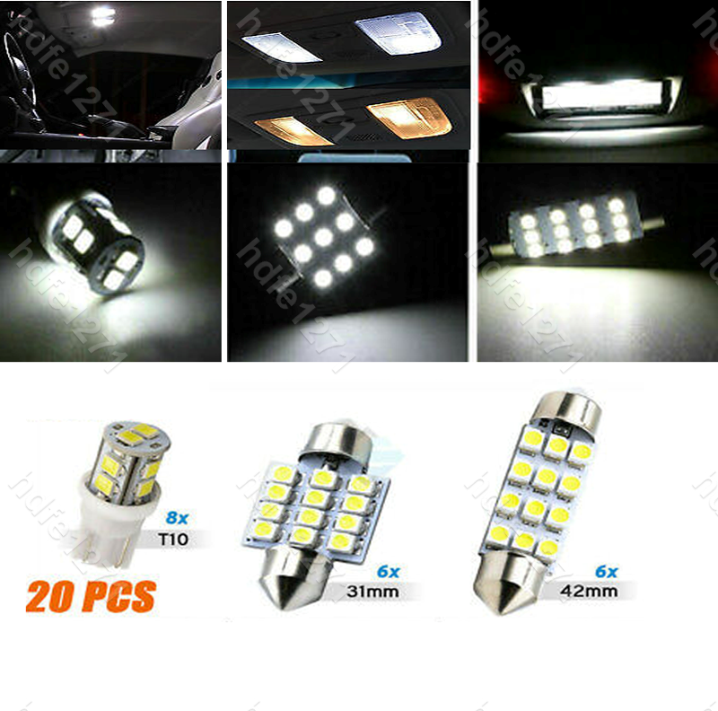 20 pcs Combo LED Car Interior Inside Light Dome Map Door License Plate Light