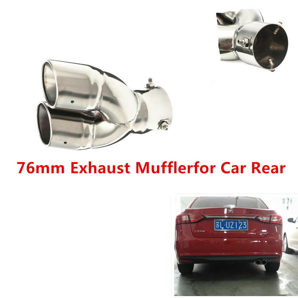 1x 76mm Universal Chrome Stainless Steel Round Exhaust Pipe Tail Muffler for Car
