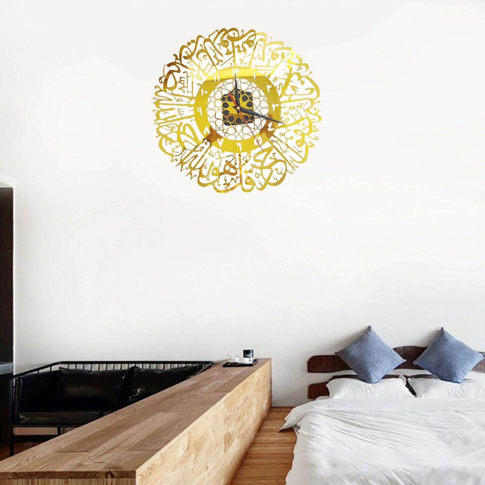 Metal Islamic Calligraphy Quartz Wall Clock Pendulum Muslim Decoration