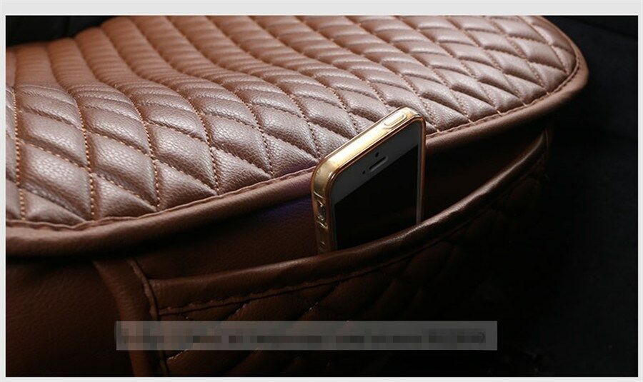 Pu Leather Black Car Rear Row Seat Pad wtih Side Pocket Anti Skid Buckle Fixed