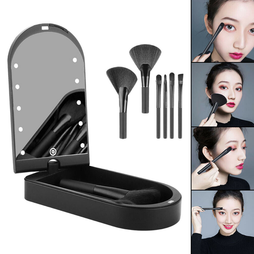 Makeup Mirror Box with 6 Makeup Brushes and Storage Box Touch Switch Light