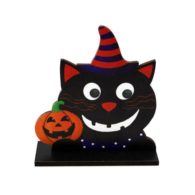 Pumpkin Black Cat Halloween Wooden Desktop Ornaments Creative Decor for Home