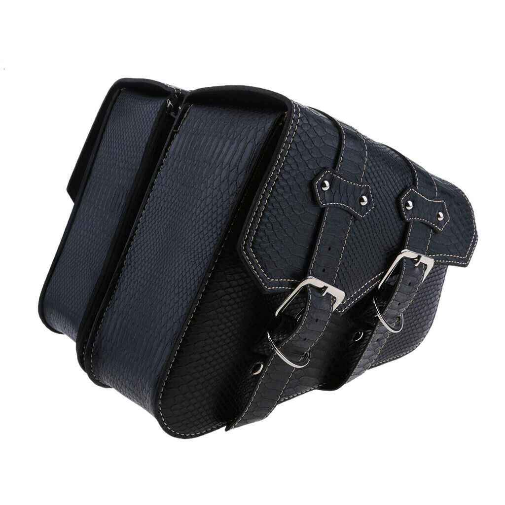 2x Motorbike Leather Swing Arm Pannier Saddle Bag Alligator Emboss Black
